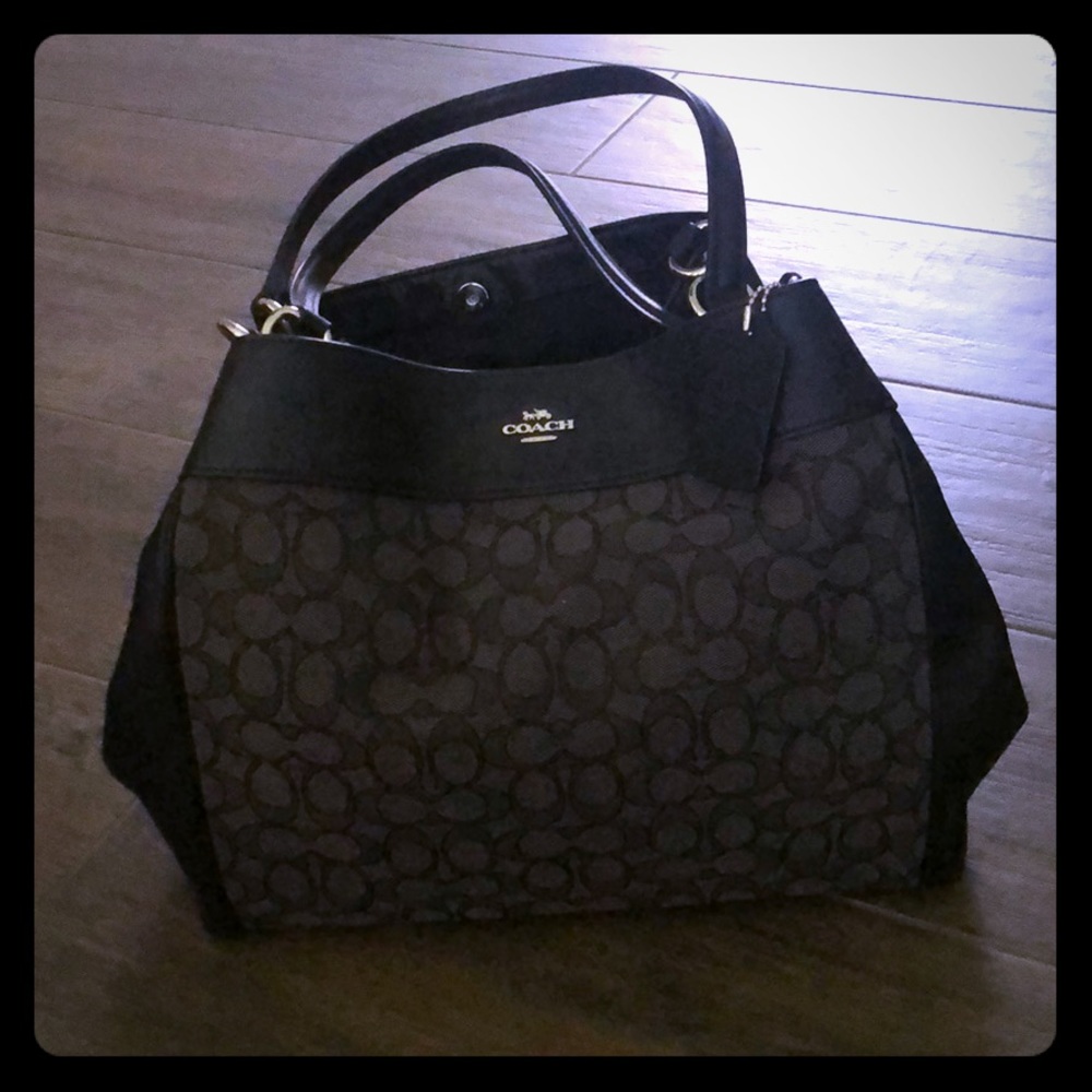 Black Leather split pocket Coach purse